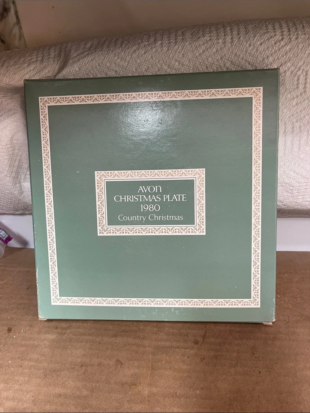 Avon Green Christmas Plate Box Art - Sage Green 1980